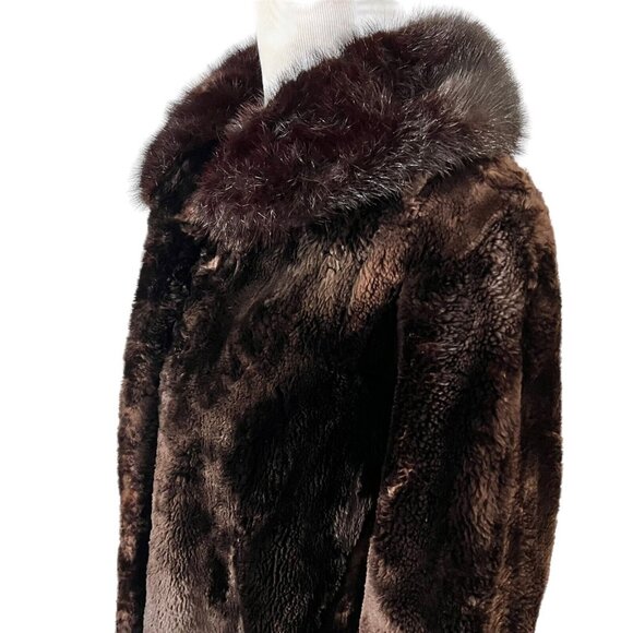 Sheared Beaver Midi Coat with Front Closure & Mink Collar Vintage 1940s Taubert - Picture 7 of 15